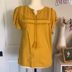Ruffle sleeve boho gold shirt